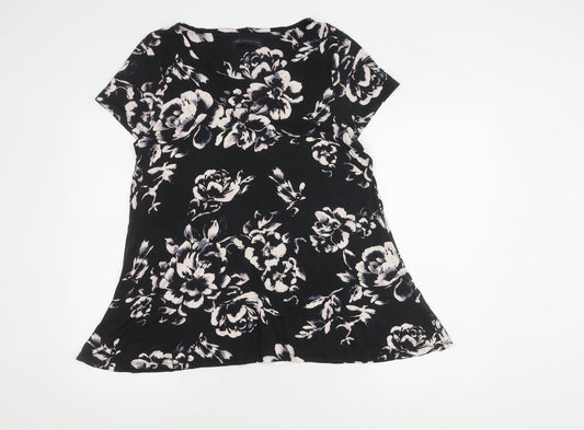 Marks and Spencer Women's Black Floral T-Shirt, Size 16