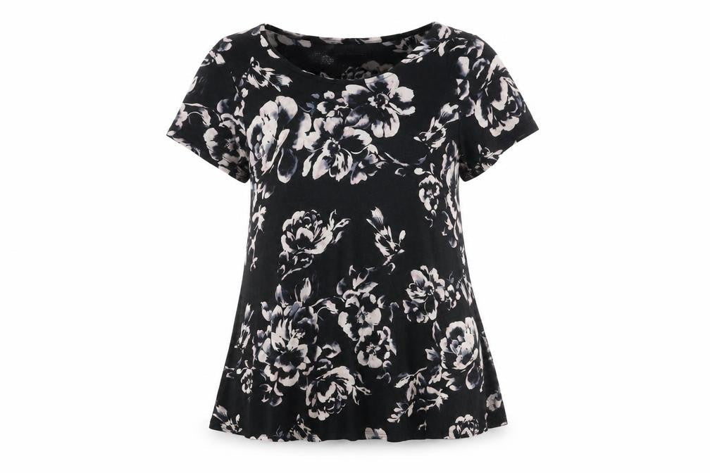 Marks & Spencer Women's Black Floral T-Shirt, Size 16