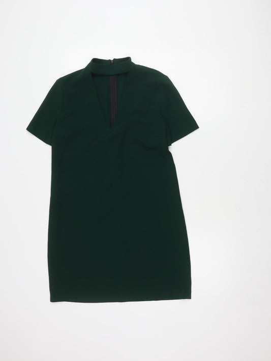 Zara Woman Green Sheath Dress, S, Short Sleeve, V-Neck