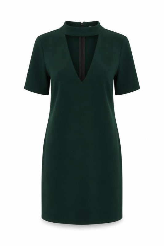 Zara Woman Green Sheath Dress, S, Short Sleeve, V-Neck