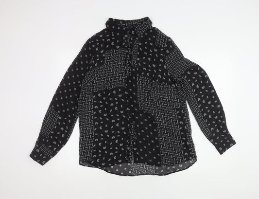 Next Women's Black Geometric Button-Up Shirt, Size 10