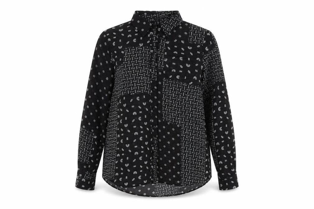 Next Women's Black Geometric Button-Up Shirt, Size 10