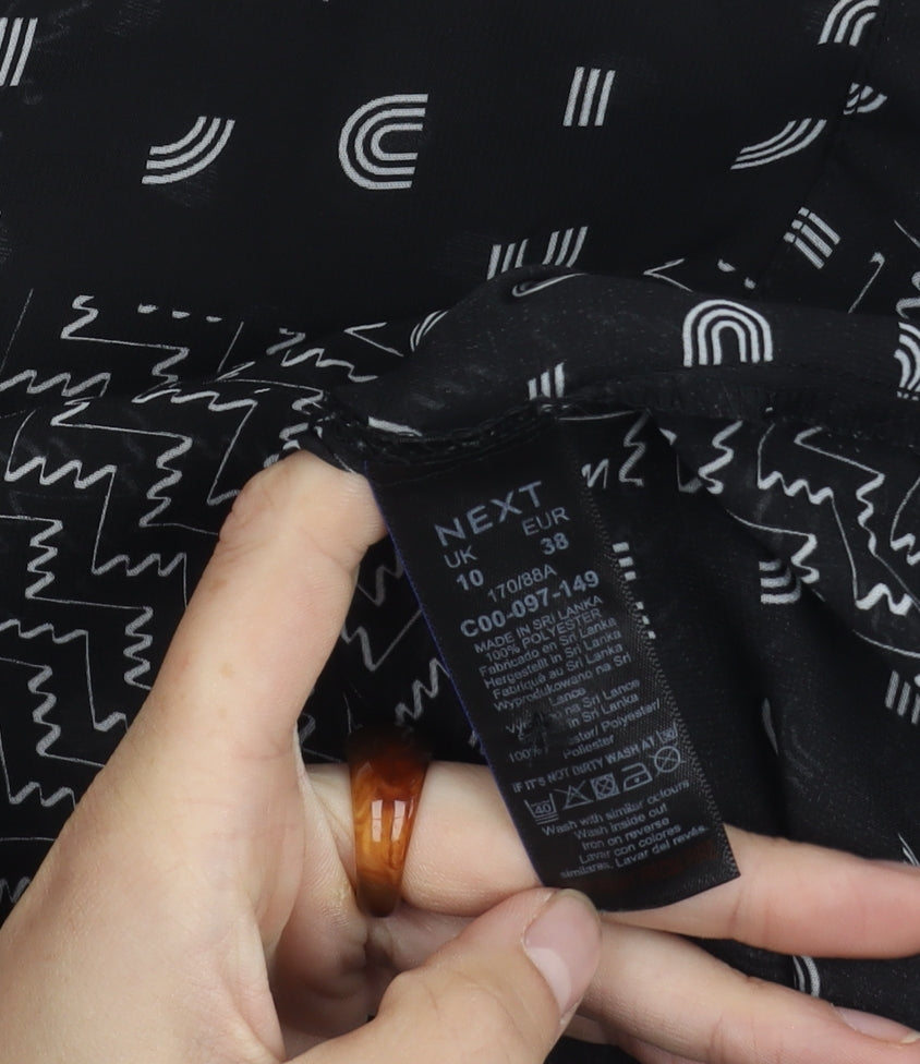 Next Women's Black Geometric Button-Up Shirt, Size 10