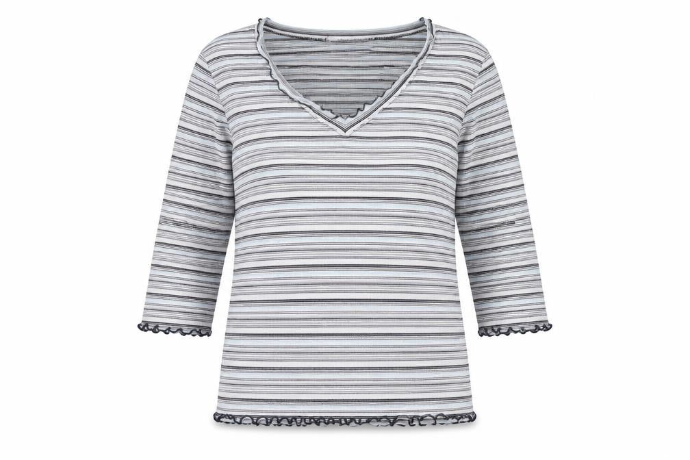 M&Co Women's Striped 3/4 Sleeve V-Neck Top M
