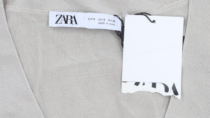 Zara Women's Beige Full Zip V-Neck Jumper, Size S