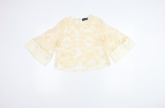 Dainty Women's Beige Floral Lace Blouse L