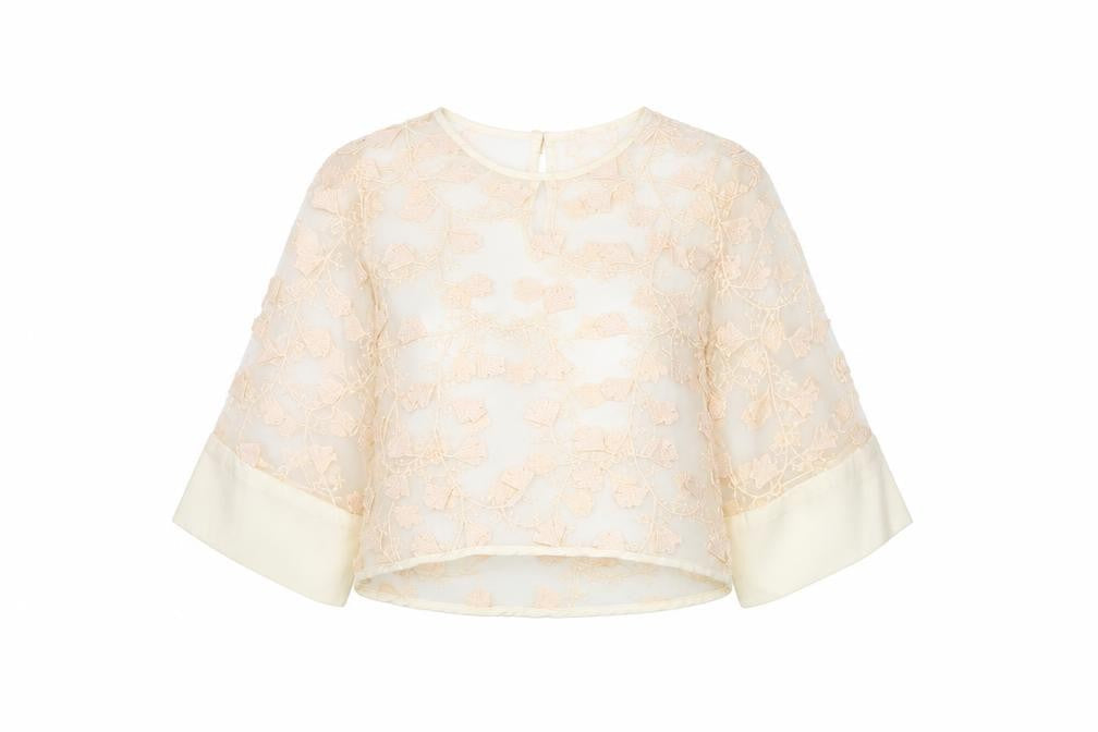 Dainty Women's Beige Floral Lace Blouse L