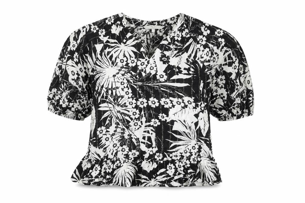 Next Women's Black Floral Puff Sleeve Top Size 12