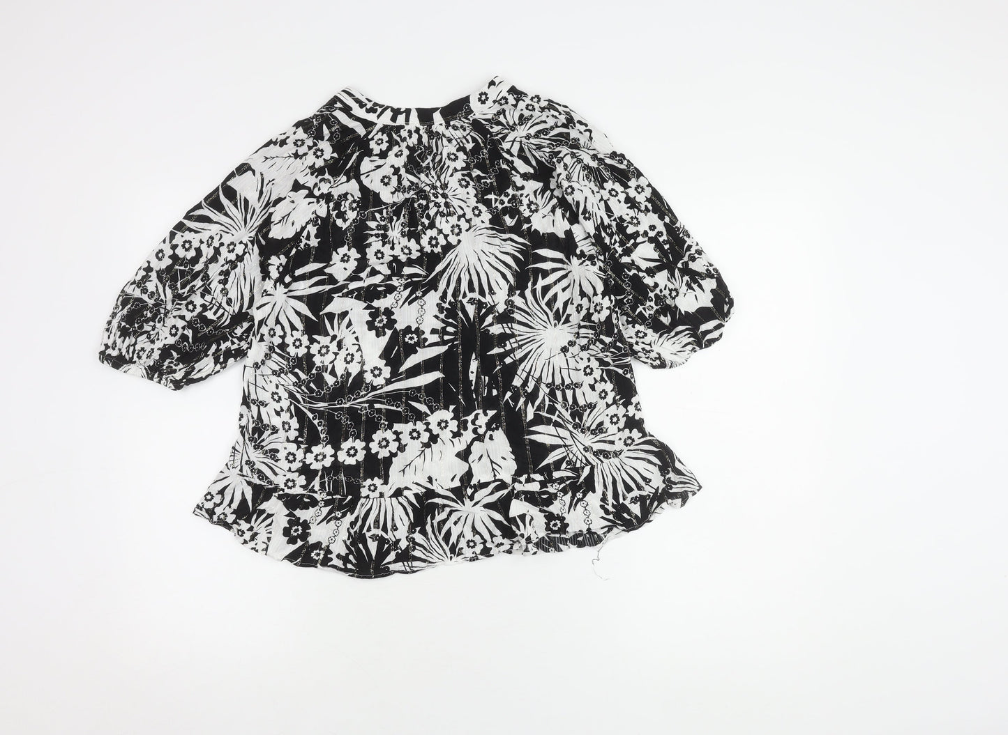 Next Women's Black Floral Puff Sleeve Top Size 12