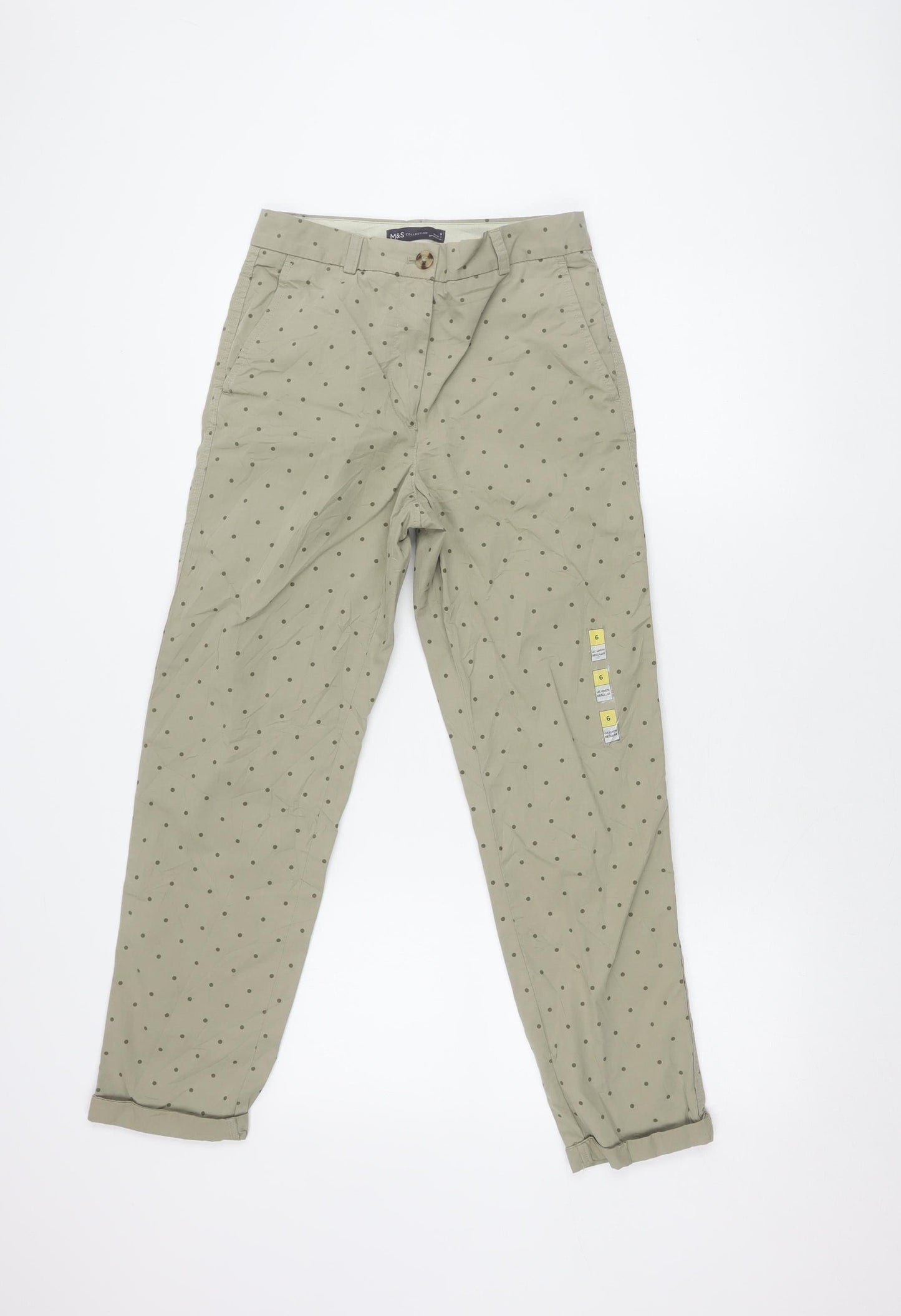 Marks and Spencer Women's Beige Polka Dot Trousers Size 6