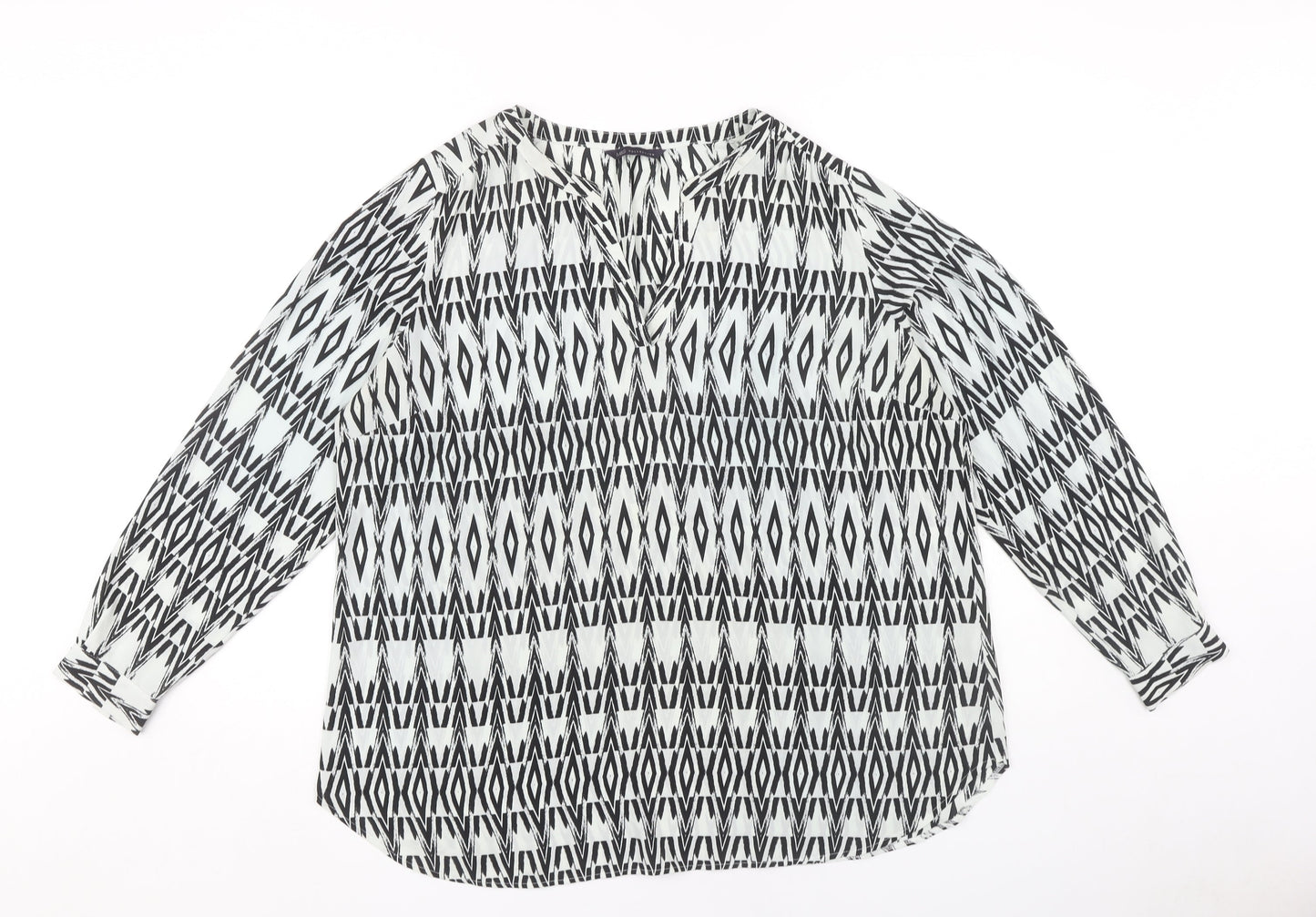 Marks and Spencer Women's Black V-Neck Geometric Blouse Size 18