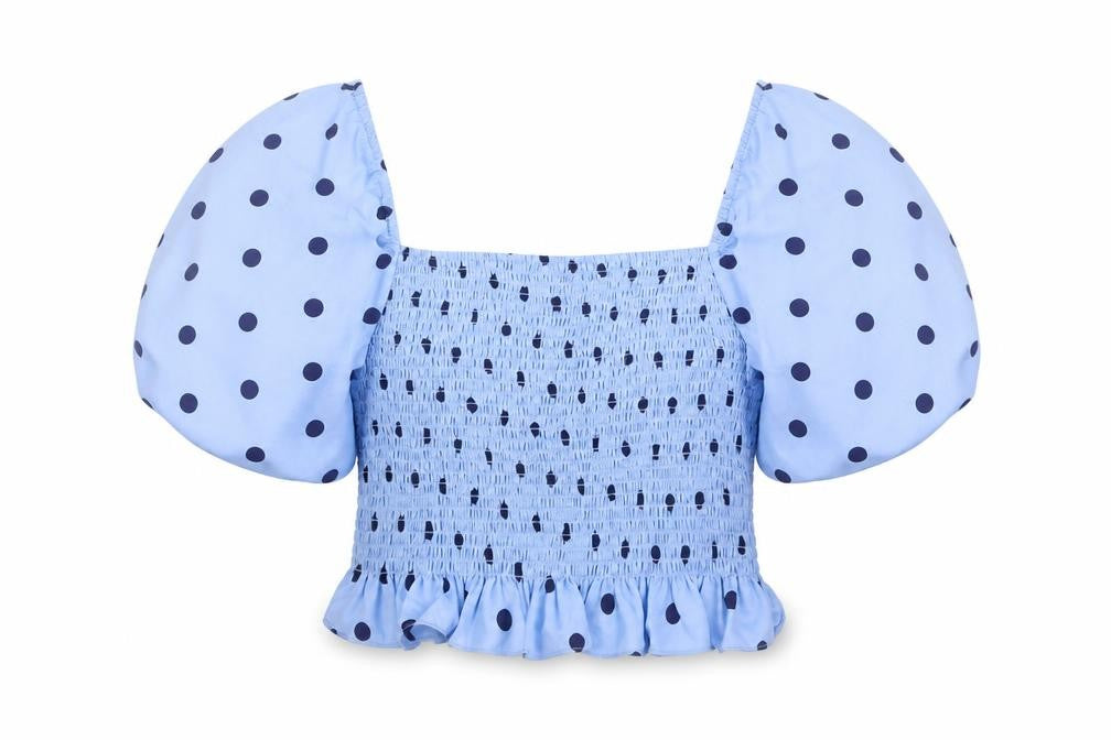 Brave Soul Women's Blue Polka Dot Cropped Blouse Size S