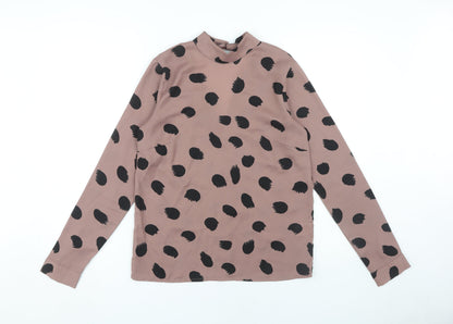 Additional front view of ICHI Women's Brown Polka Dot Blouse, size 6