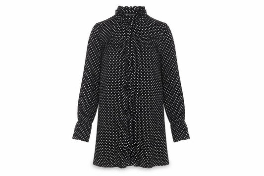Zara Women's Black Polka Dot Long Sleeve Shirt Dress
