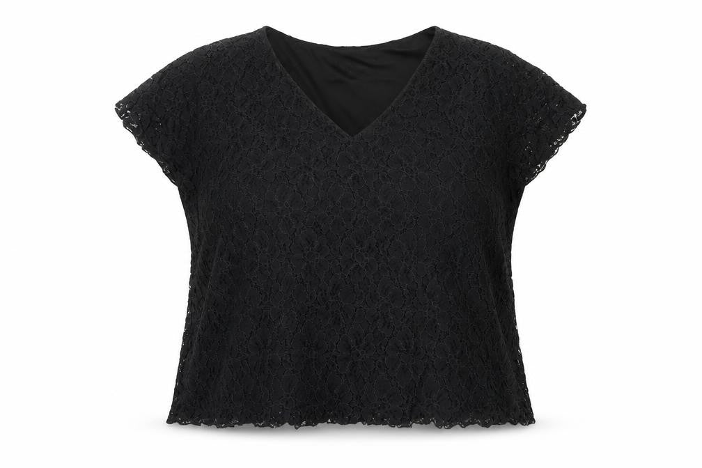 Saloos Women's Black Lace V-Neck Plus Size Blouse 2XL