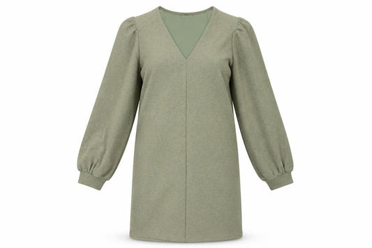 Zara Green V-Neck Balloon Sleeve Dress, Size S