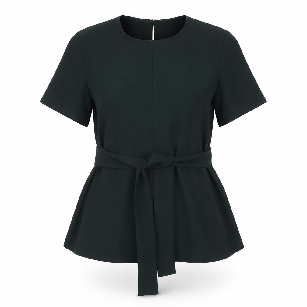 Zara Women's Green Belted Short Sleeve Asymmetric Top, M