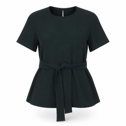 Zara Women's Green Belted Short Sleeve Asymmetric Top, M