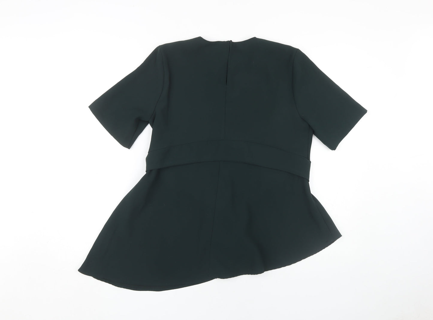 Zara Women's Green Belted Short Sleeve Asymmetric Top, M