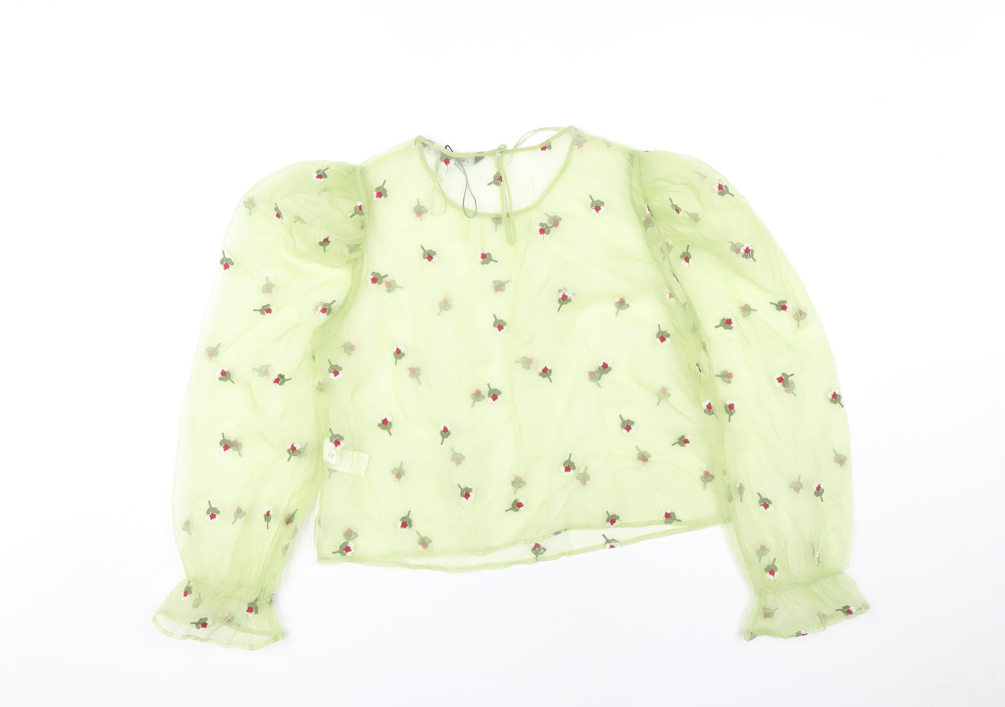 Zara Women's Green Cropped Blouse - Floral Embroidery
