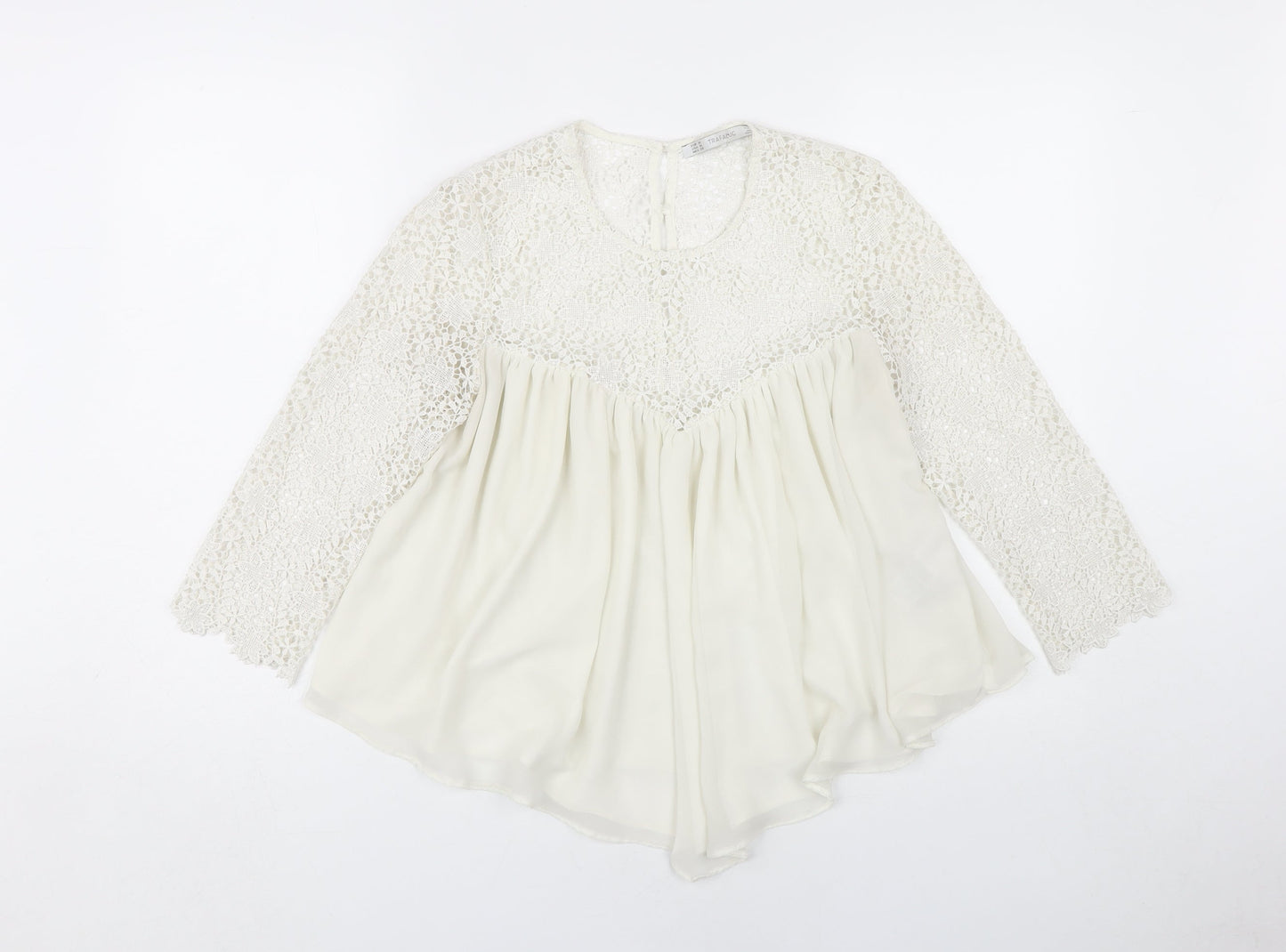 Zara Ivory Lace Blouse Women M, Elegant Summer Style