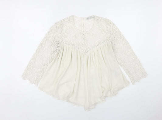 Zara Ivory Lace Blouse Women M, Elegant Summer Style