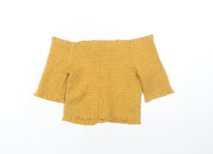 Back view of ASOS Yellow Off Shoulder Lace Up Cropped Blouse