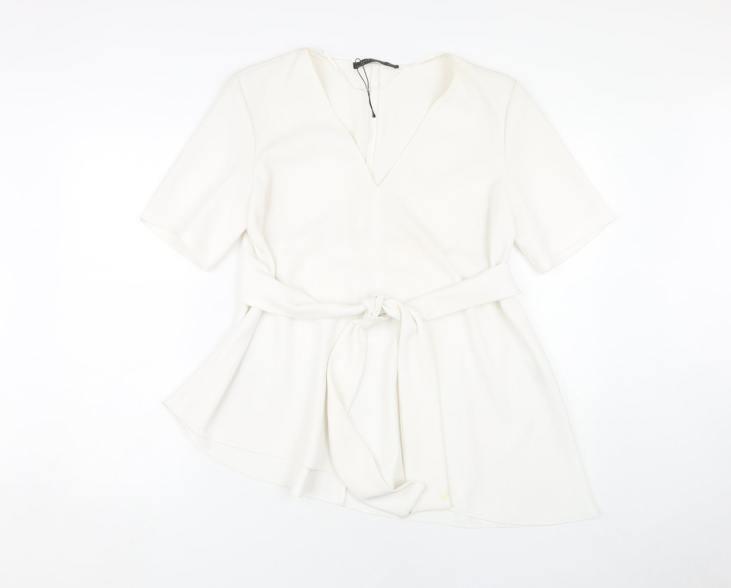 Zara Women's White Wrap Blouse - Size M, Belted