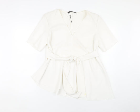 Zara Women's White Wrap Blouse - Size M, Belted