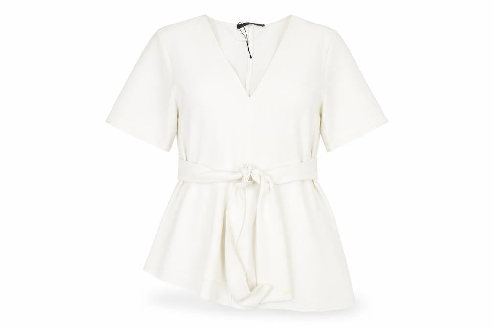 Zara Women's White Wrap Blouse - Size M, Belted