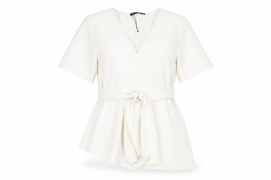 Zara Women's White Wrap Blouse - Size M, Belted