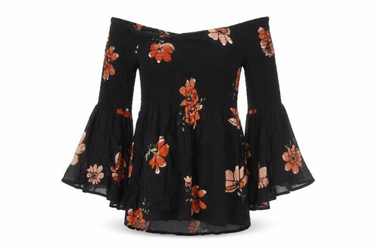 River Island Women's Black Floral Tunic Blouse Size 10