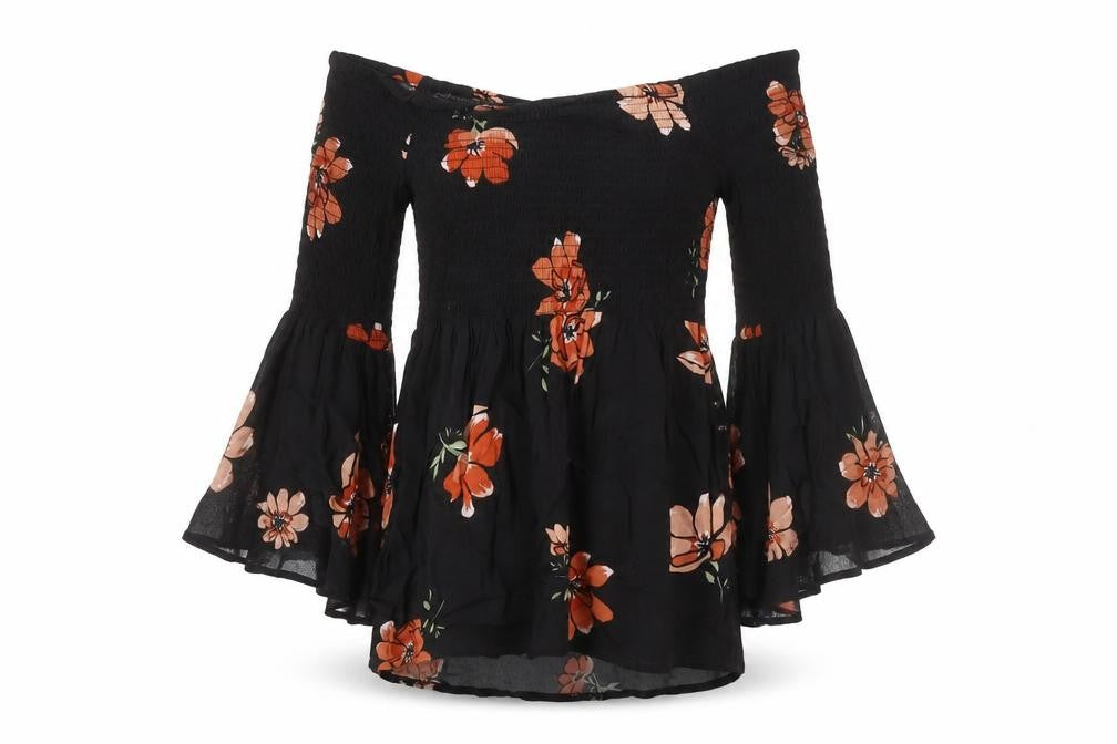 River Island Women's Black Floral Tunic Blouse Size 10