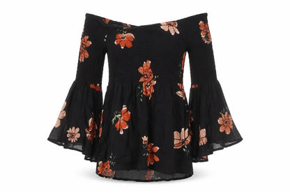 River Island Women's Black Floral Tunic Blouse Size 10