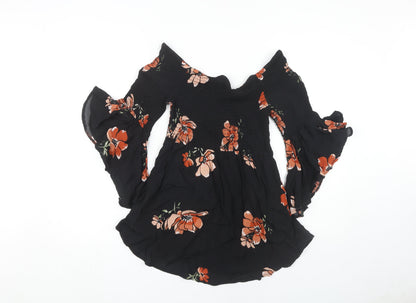 River Island Women's Black Floral Tunic Blouse Size 10
