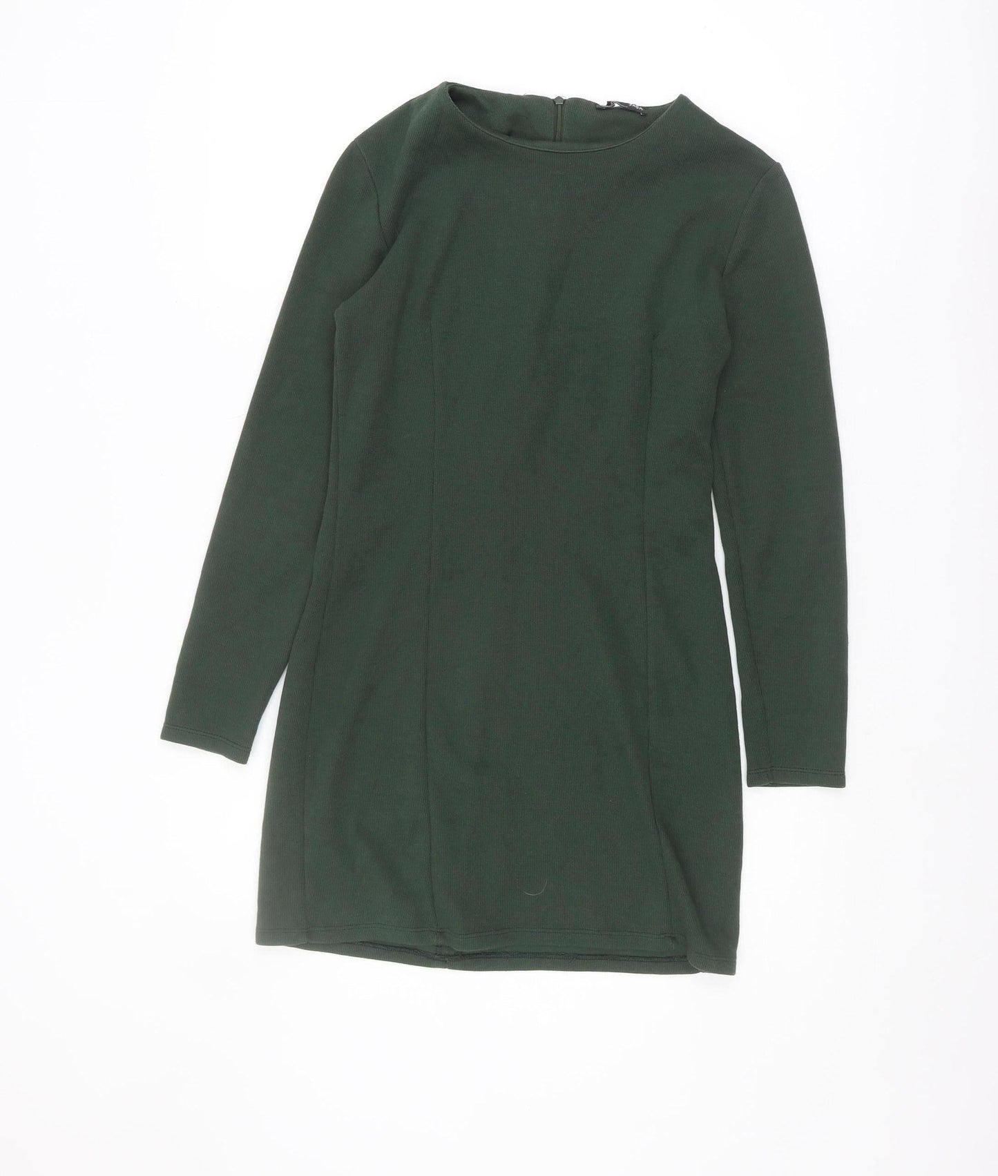 Zara Women’s Green Sheath Dress, M, Elegant Long Sleeve
