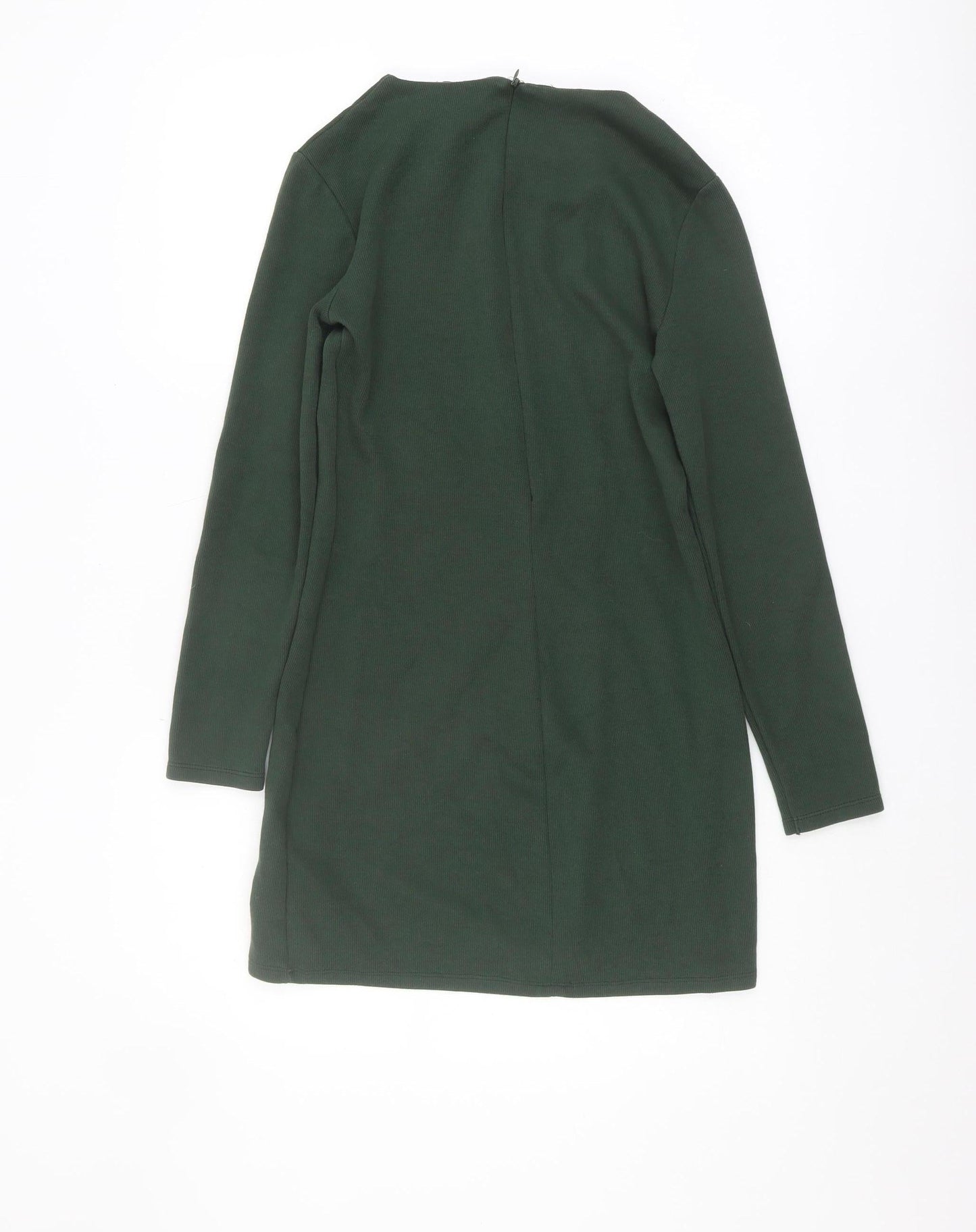 Zara Women’s Green Sheath Dress, M, Elegant Long Sleeve