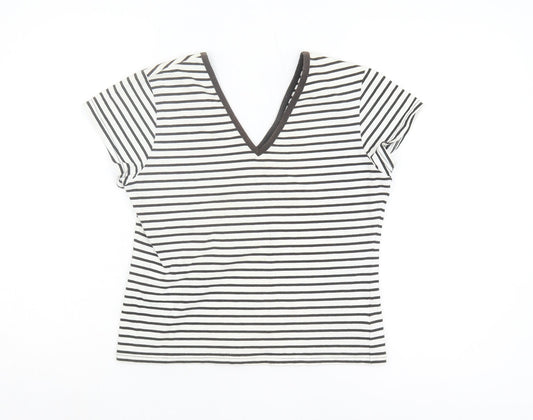 Fabrizio Women's M Black Striped V-Neck T-Shirt Casual