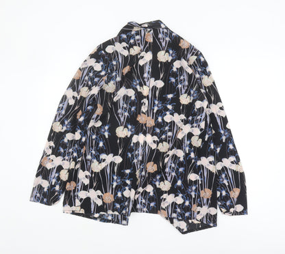 Back view of Miss Selfridge Women's Black Floral Open Front Blouse, size 6