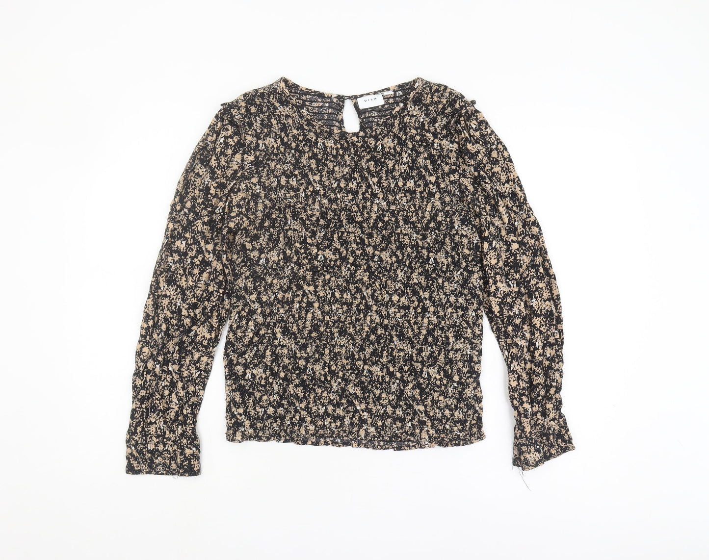 VILA Women's Floral Long Sleeve Blouse Black Beige Size 10
