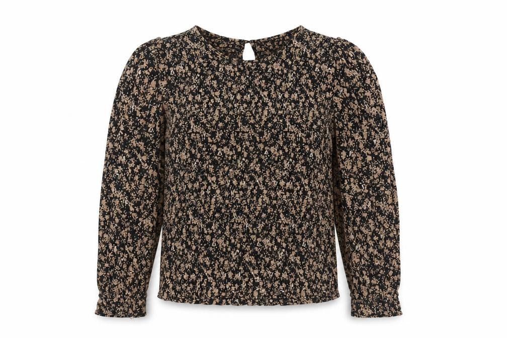 VILA Women's Floral Long Sleeve Blouse Black Beige Size 10