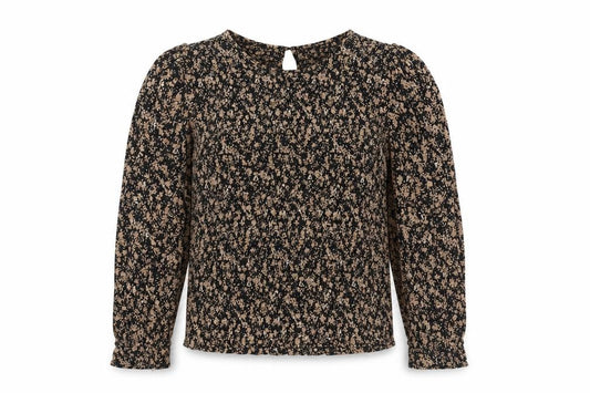 VILA Women's Floral Long Sleeve Blouse Black Beige Size 10