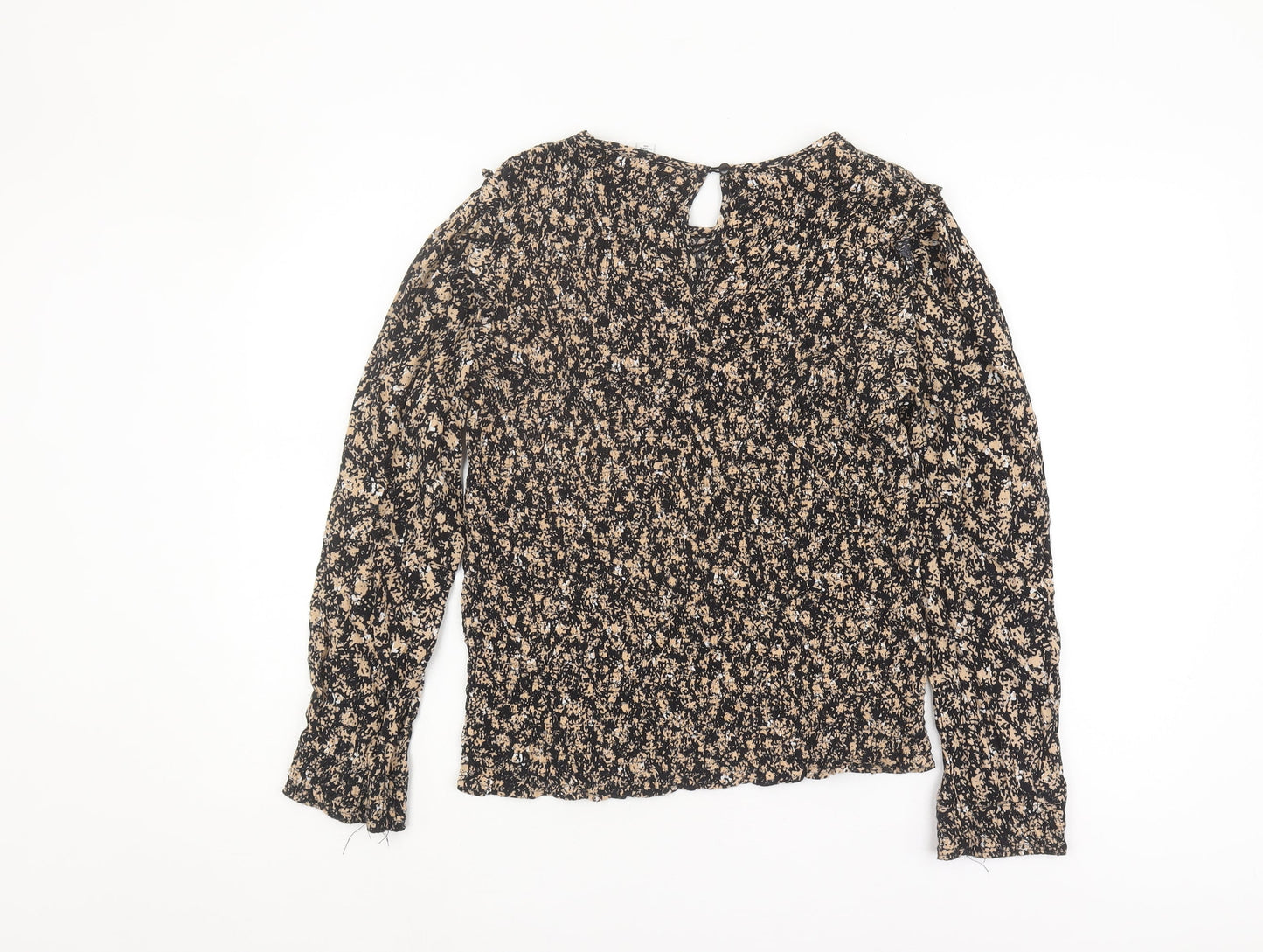VILA Women's Floral Long Sleeve Blouse Black Beige Size 10