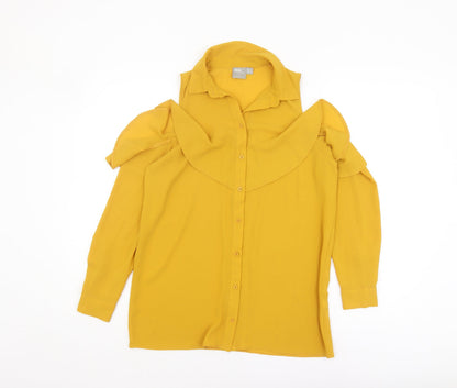 Additional front view of ASOS Women's Yellow Blouse, size 6, Collared, Cold Shoulder