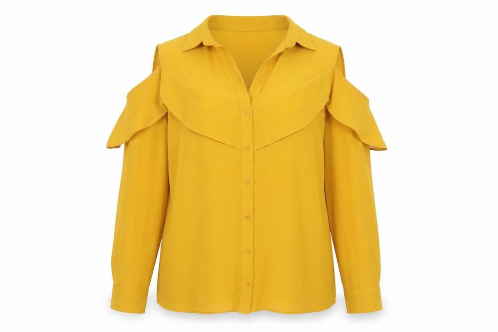 ASOS Women's Yellow Blouse, Size 6, Collared, Cold Shoulder