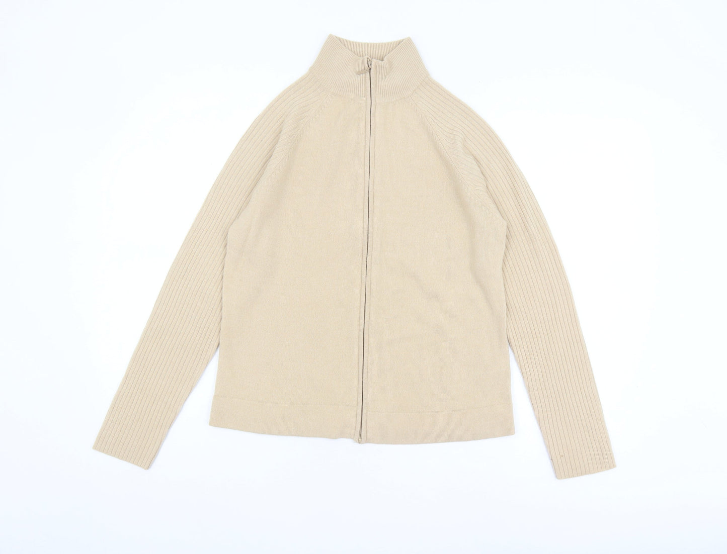 BHS Women Beige Size 12 Full Zip Mock Neck Jumper