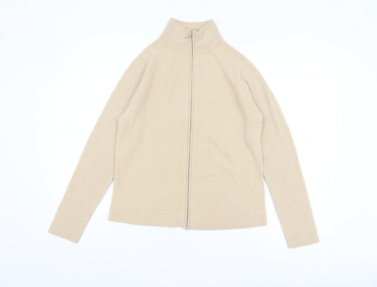 BHS Women Beige Size 12 Full Zip Mock Neck Jumper