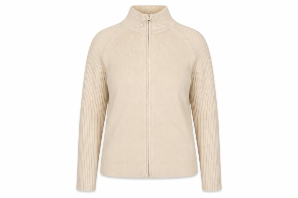 BHS Women Beige Size 12 Full Zip Mock Neck Jumper