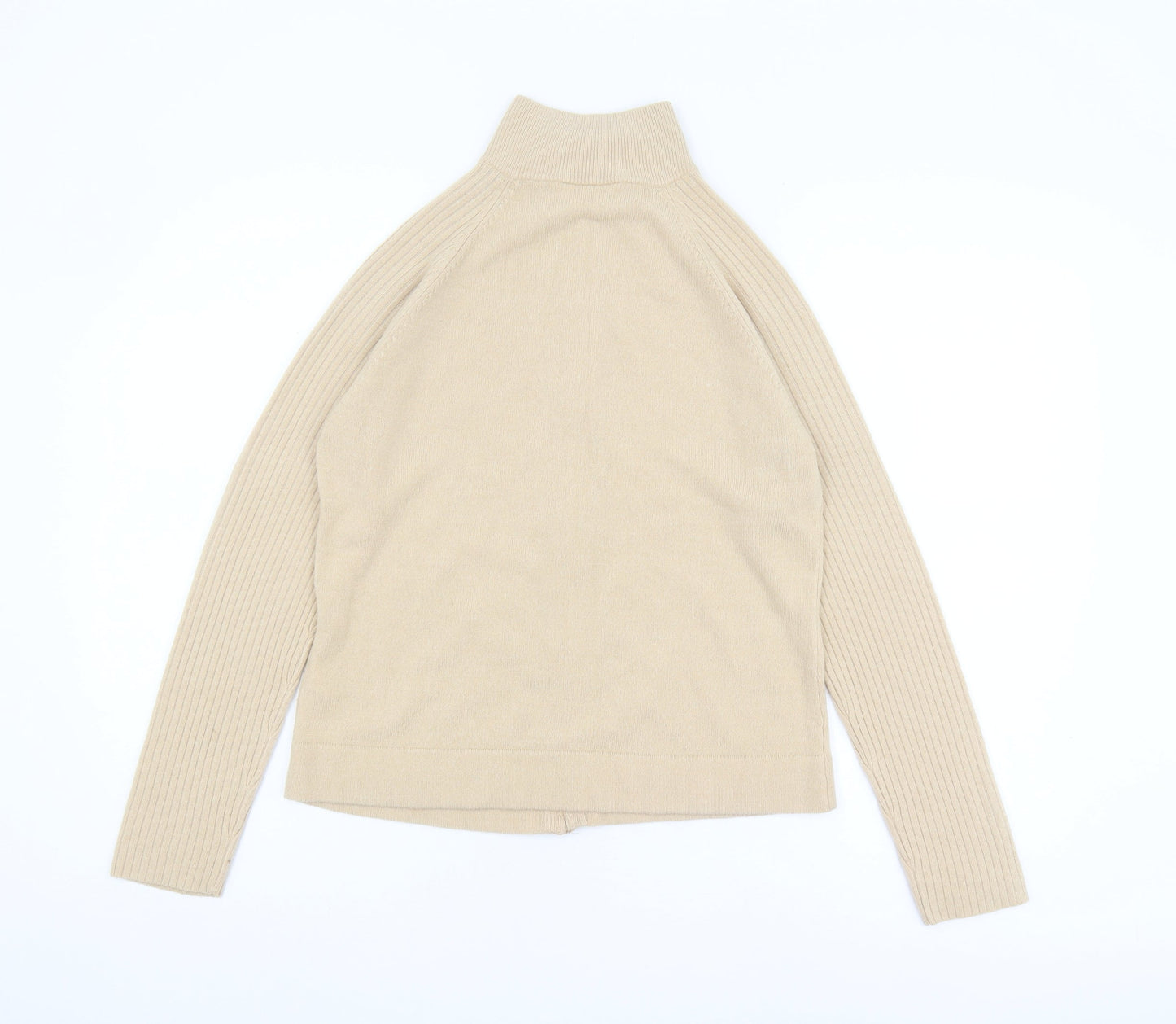 BHS Women Beige Size 12 Full Zip Mock Neck Jumper