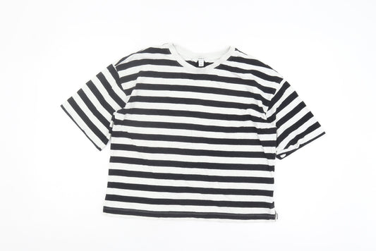 Marks and Spencer Women's Black & White Striped T-Shirt, Size 10